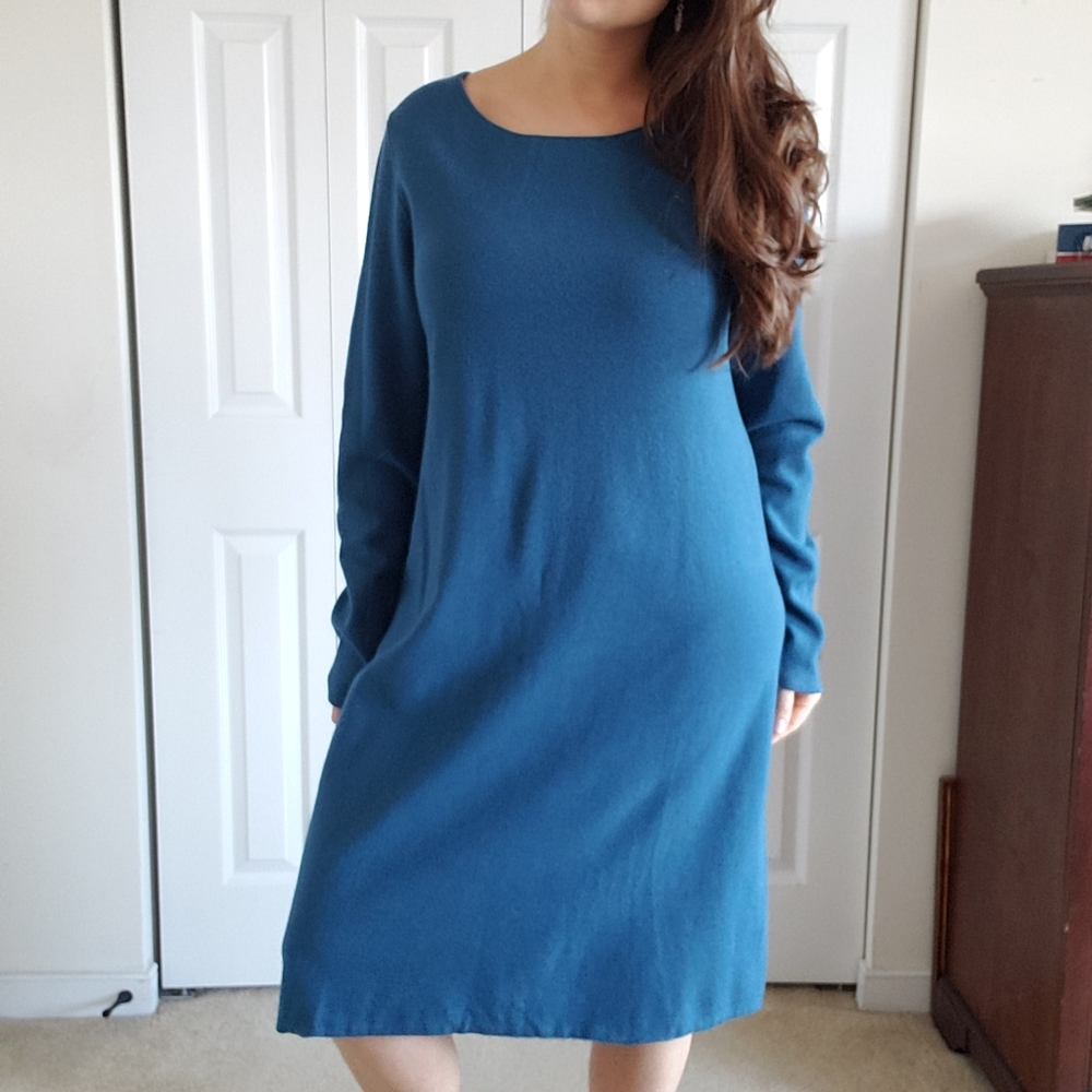 Elegant Blue Long Sleeve Dress